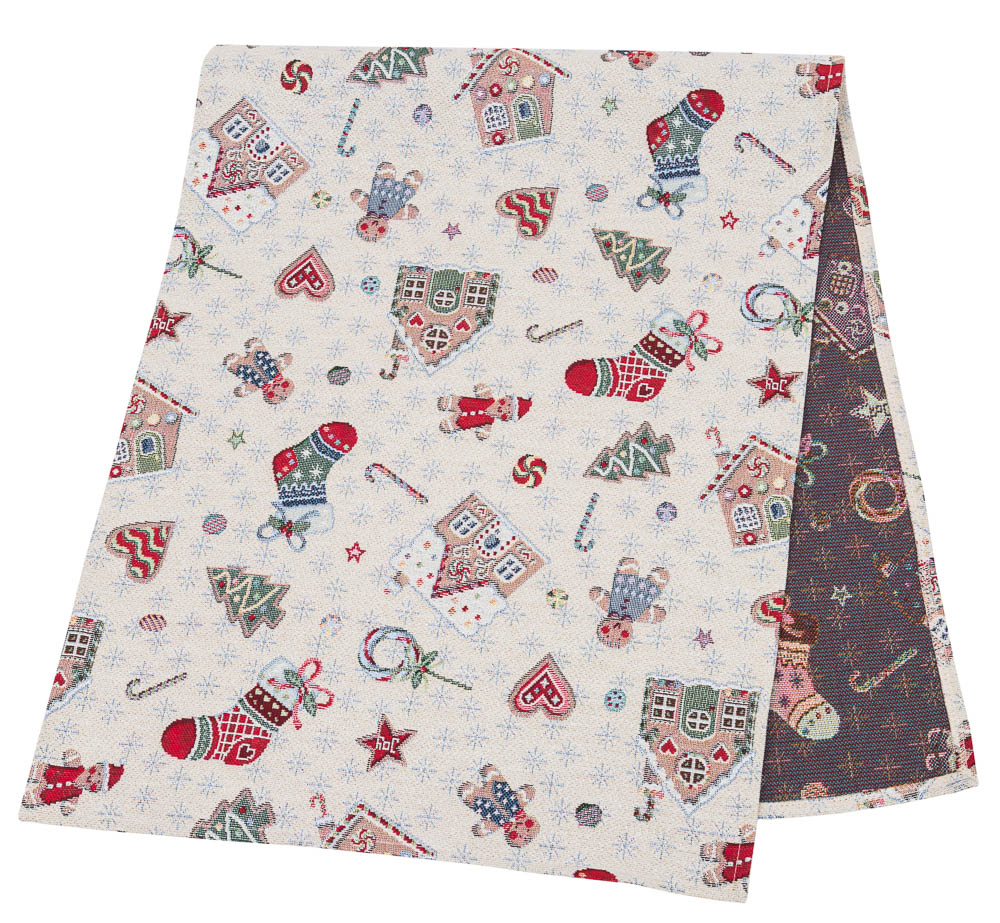 Buy Christmas Tapestry Table Runner "Winter's fun" with silver thread UK Textil4Family