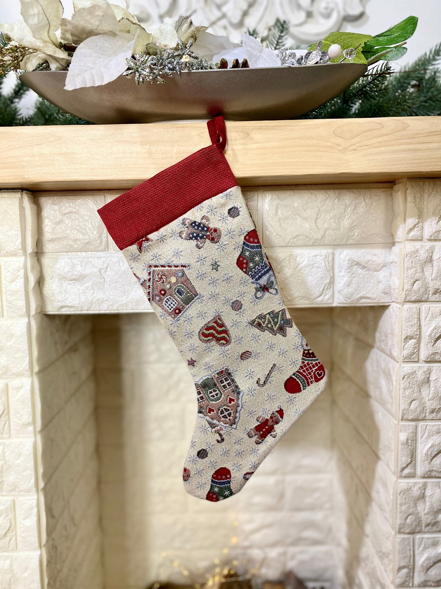 Christmas Stocking "Winter's fun" with silver thread
