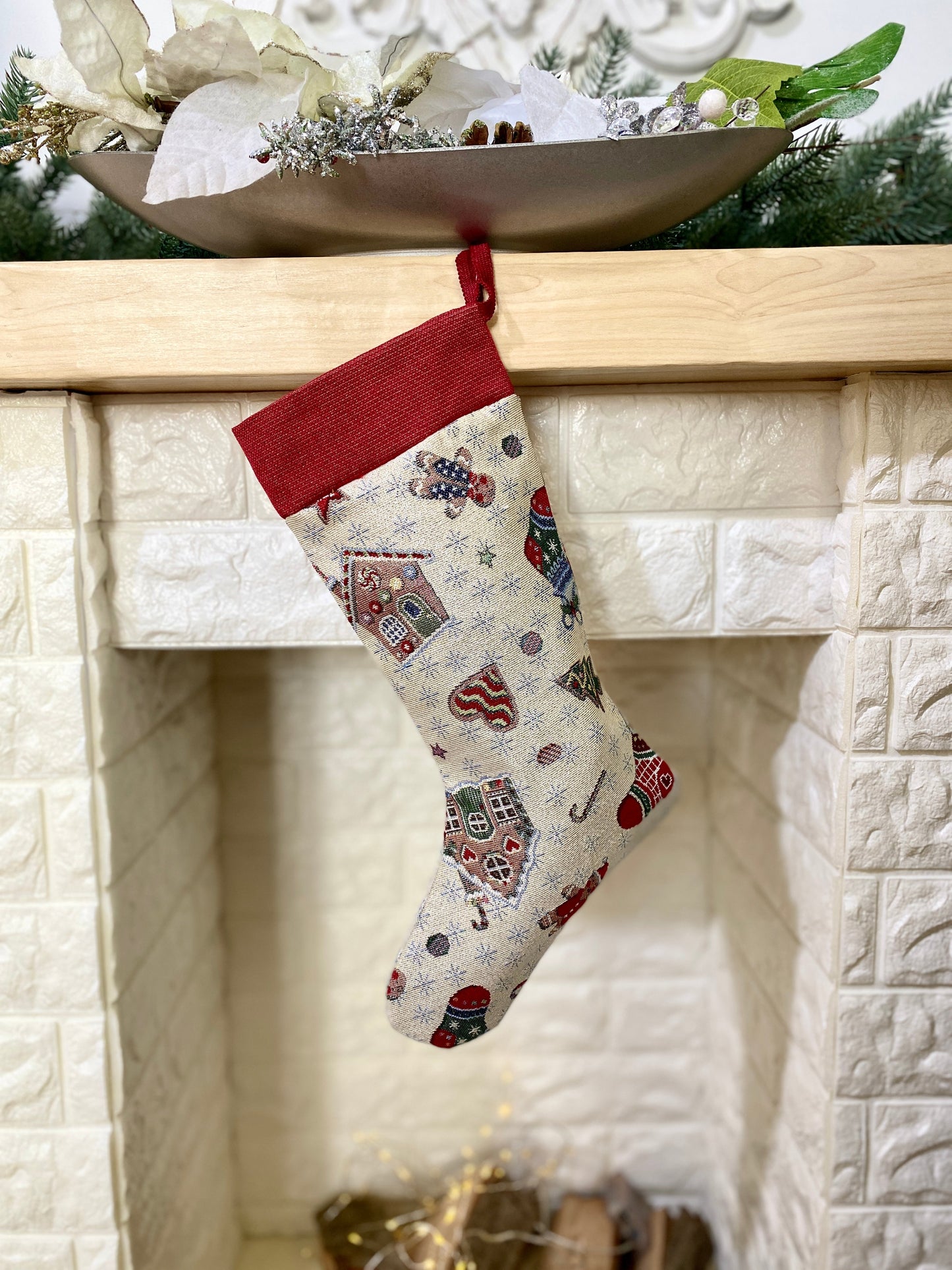 Buy Christmas Stocking "Winter's fun" with silver thread UK Textil4Family
