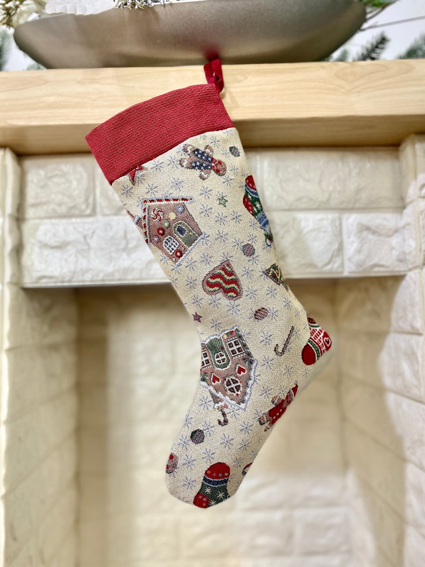 Buy Christmas Stocking "Winter's fun" with silver thread UK Textil4Family