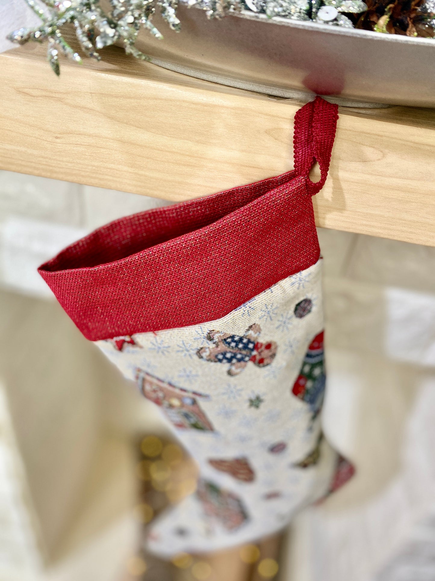 Buy Christmas Stocking "Winter's fun" with silver thread UK Textil4Family