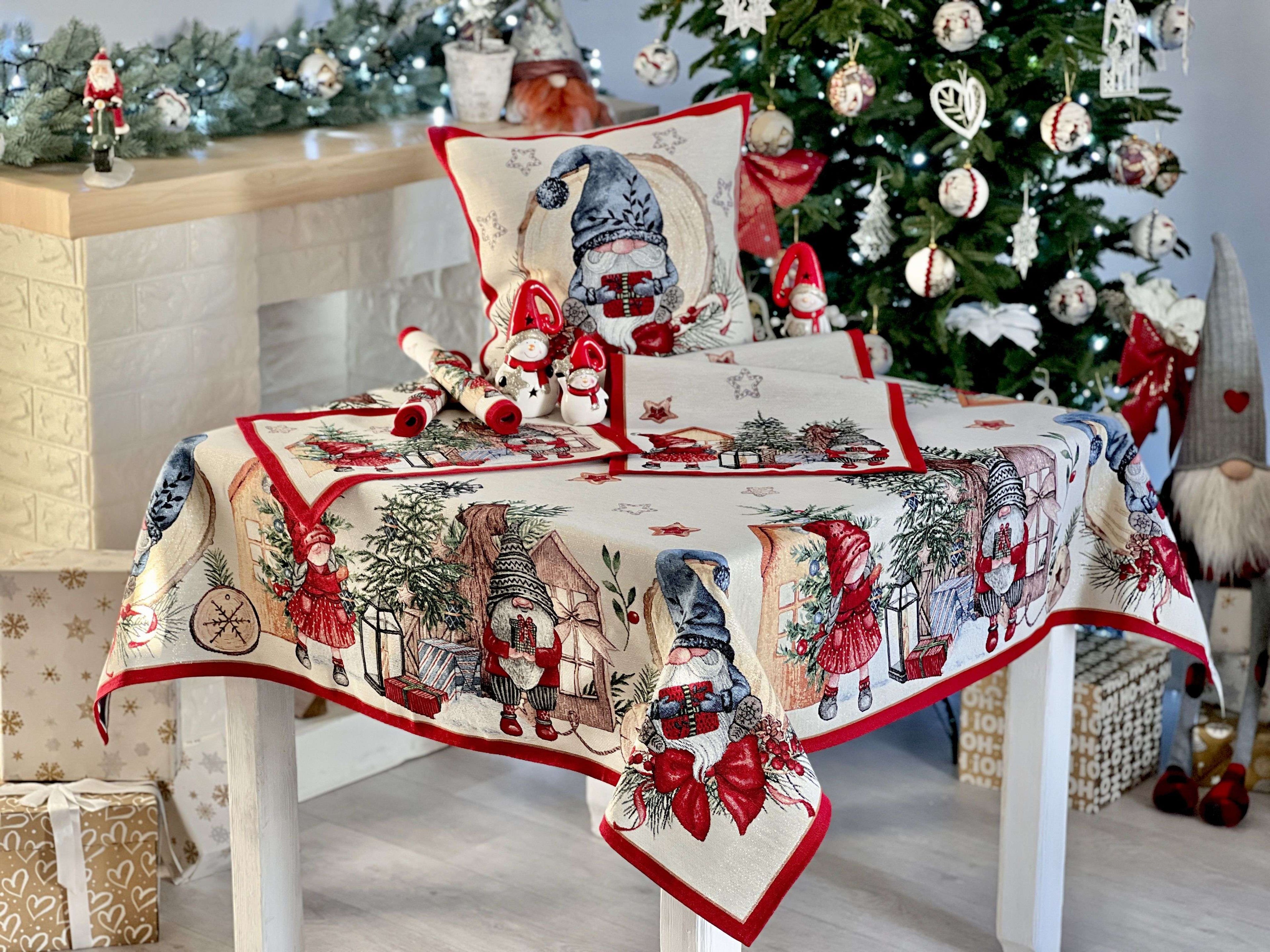 Christmas tapestry tablecloth «Federica» with silver thread Limaso Textile