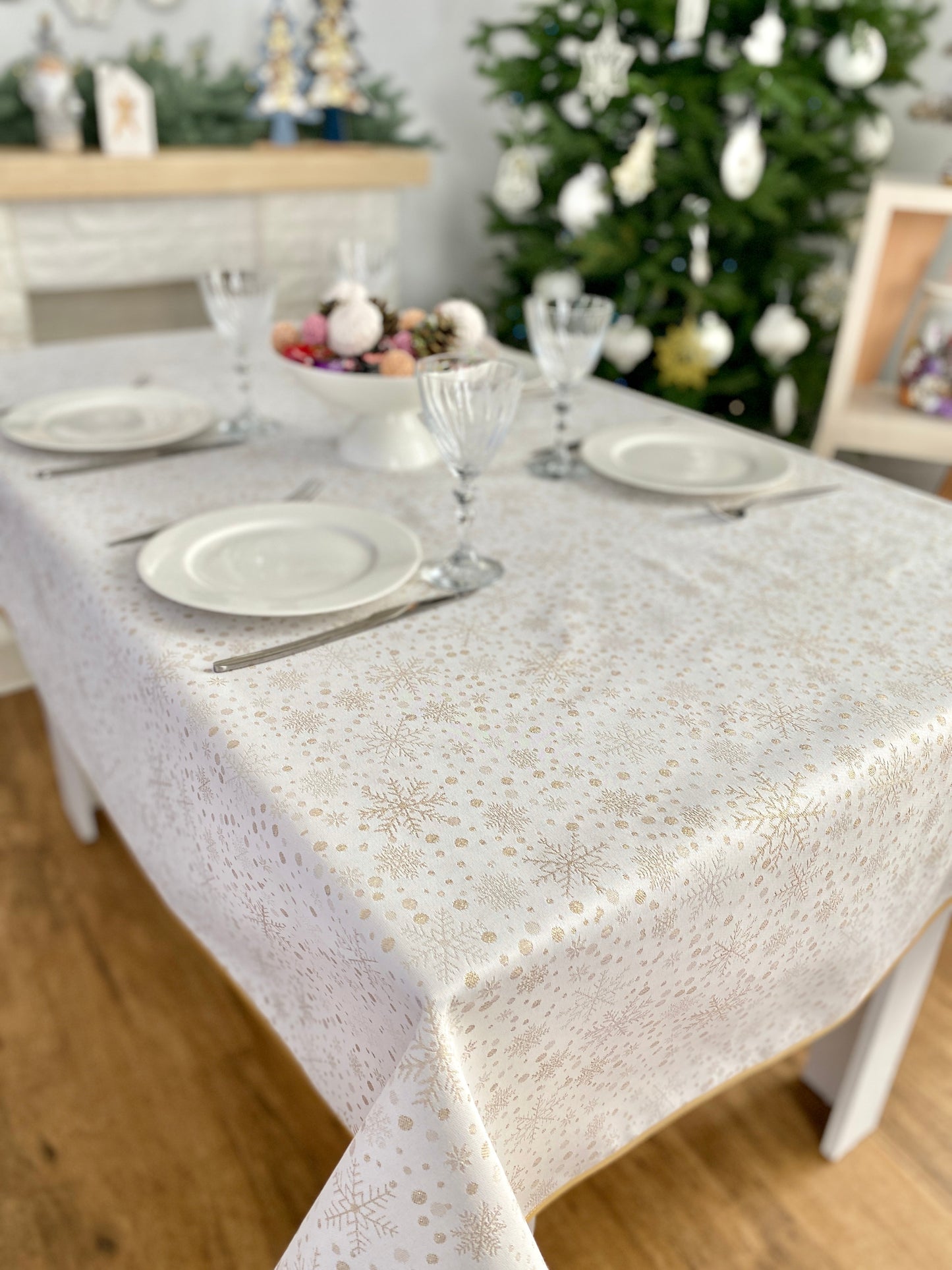 Buy Christmas Tablecloth Double-sided with Teflon coating "WINTER" (golden lurex) UK Textil4Family