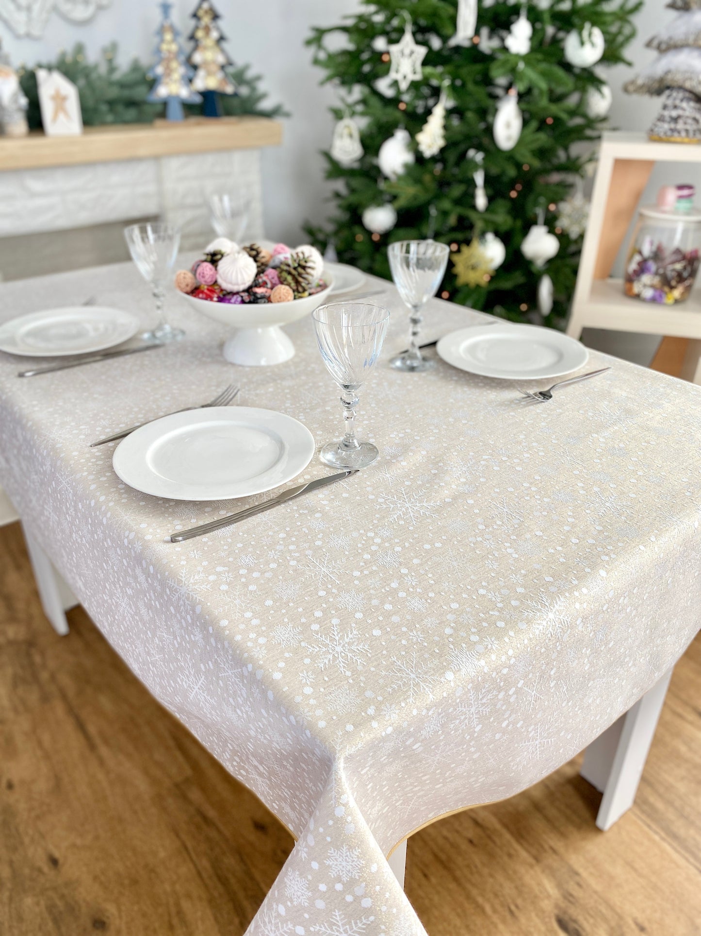 Buy Christmas Tablecloth Double-sided with Teflon coating "WINTER" (golden lurex) UK Textil4Family