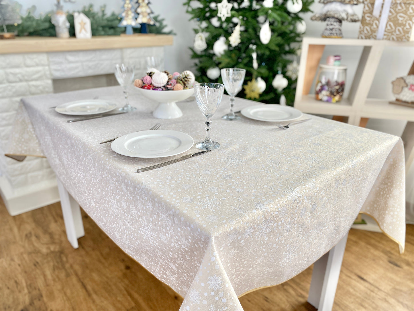 Buy Christmas Tablecloth Double-sided with Teflon coating "WINTER" (golden lurex) UK Textil4Family