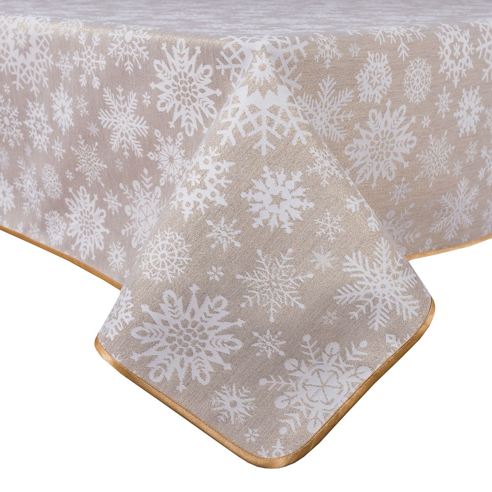 Buy Christmas Tablecloth Double-sided with Teflon coating "Snowfall" (golden lurex) UK Textil4Family