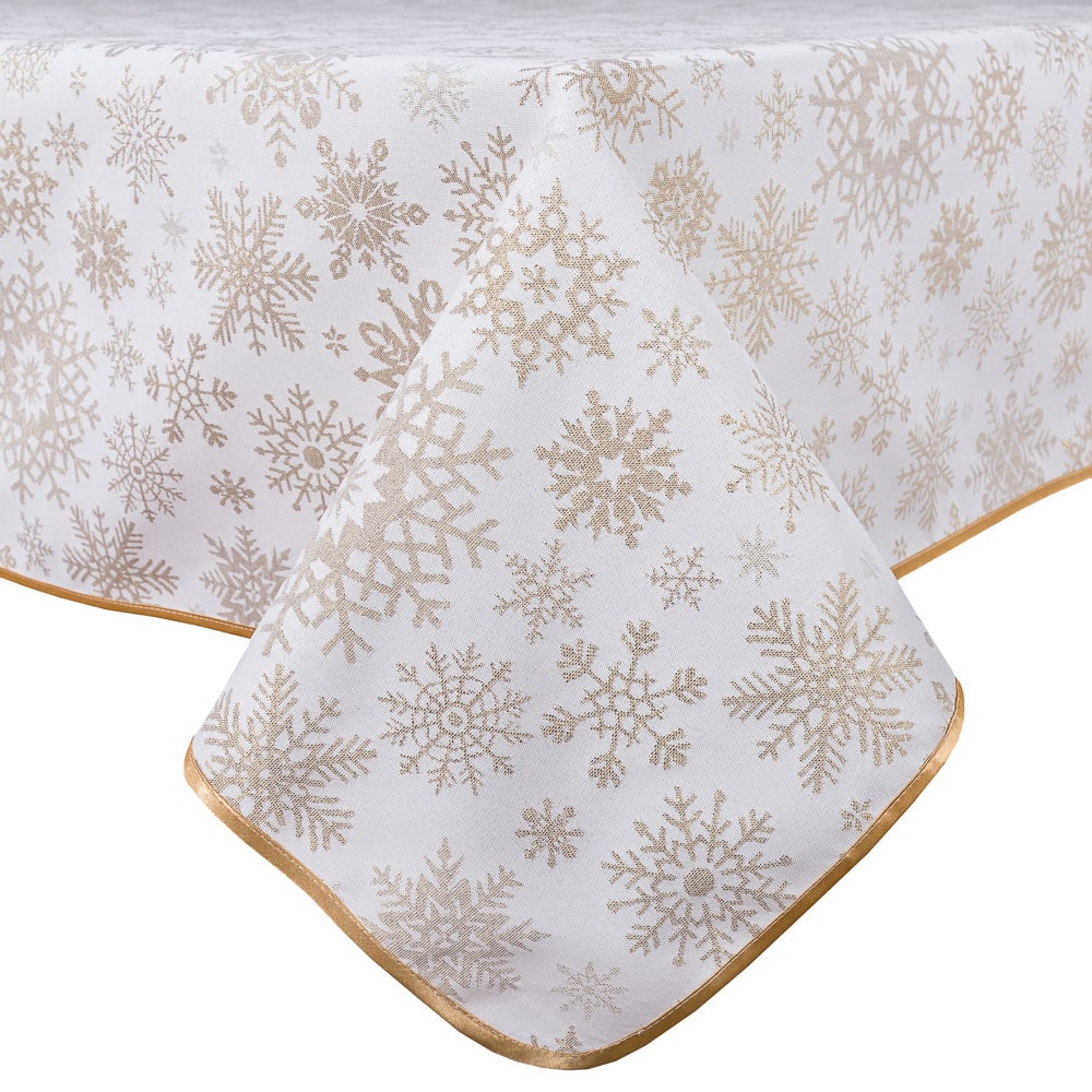 Buy Christmas Tablecloth Double-sided with Teflon coating "Snowfall" (golden lurex) UK Textil4Family