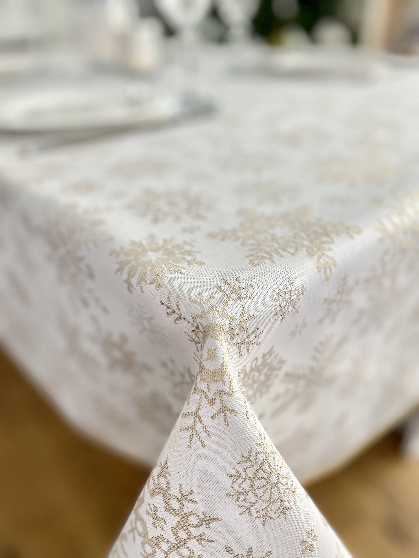 Buy Christmas Tablecloth Double-sided with Teflon coating "Snowfall" (golden lurex) UK Textil4Family