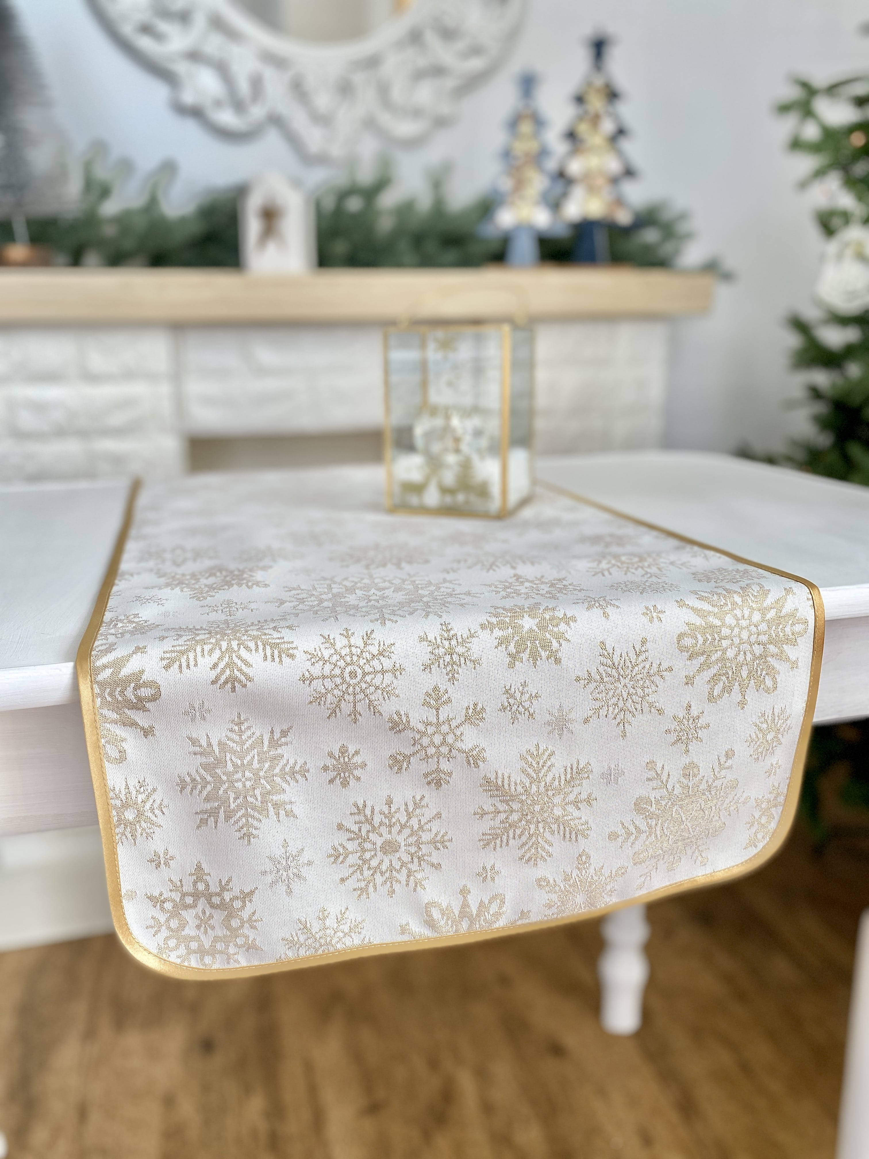 Buy Christmas Table Runner Double-sided with Teflon coating "Snowfall" (golden lurex) UK Textil4Family