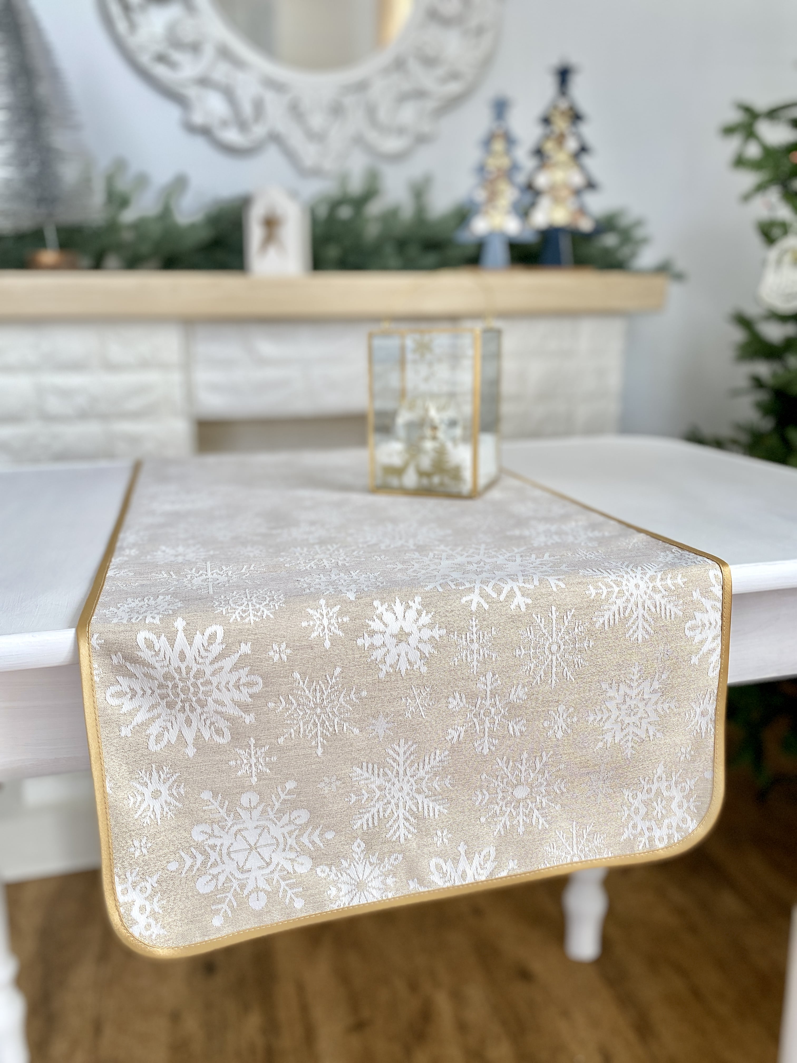 Buy Christmas Table Runner Double-sided with Teflon coating "Snowfall" (golden lurex) UK Textil4Family