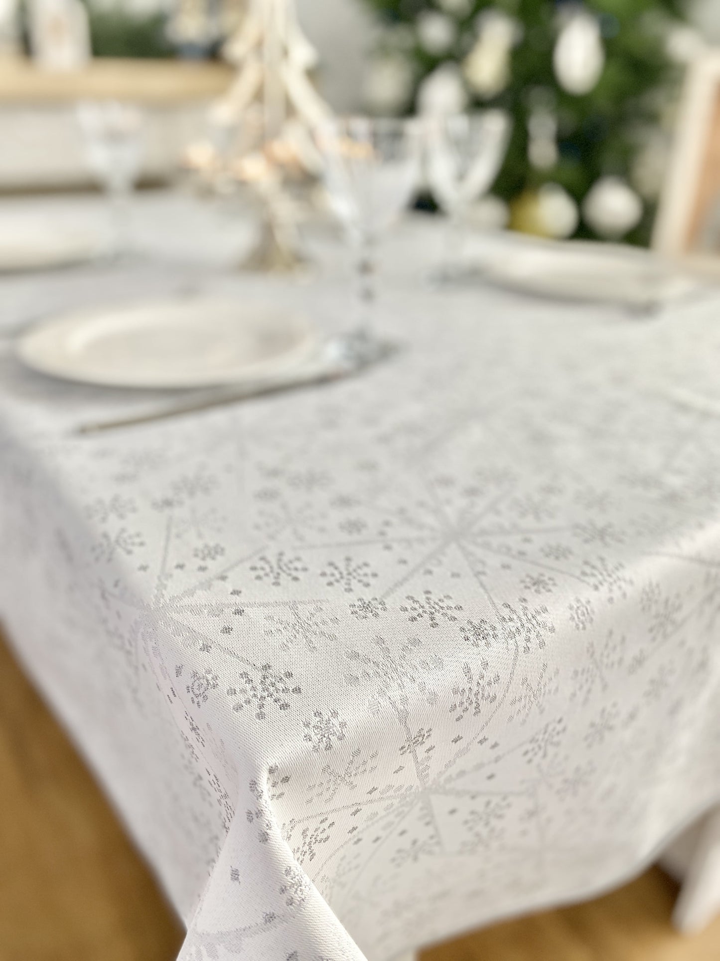 Buy Christmas Tablecloth Double-sided with Teflon coating "Snowflake" (silver lurex) UK Textil4Family