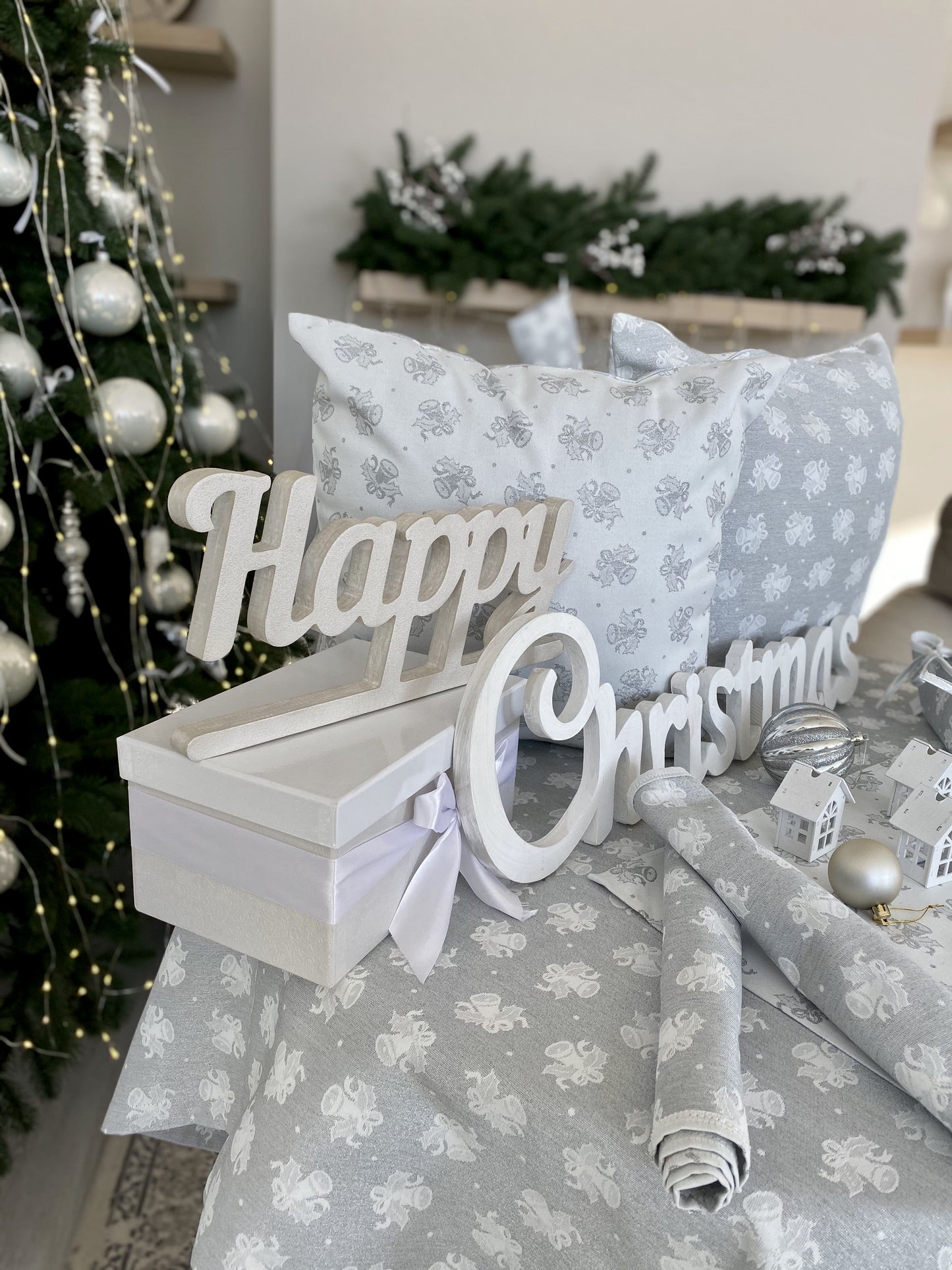Buy Christmas Tablecloth Double-sided "Jingle Bells" (silver lurex) UK Textil4Family