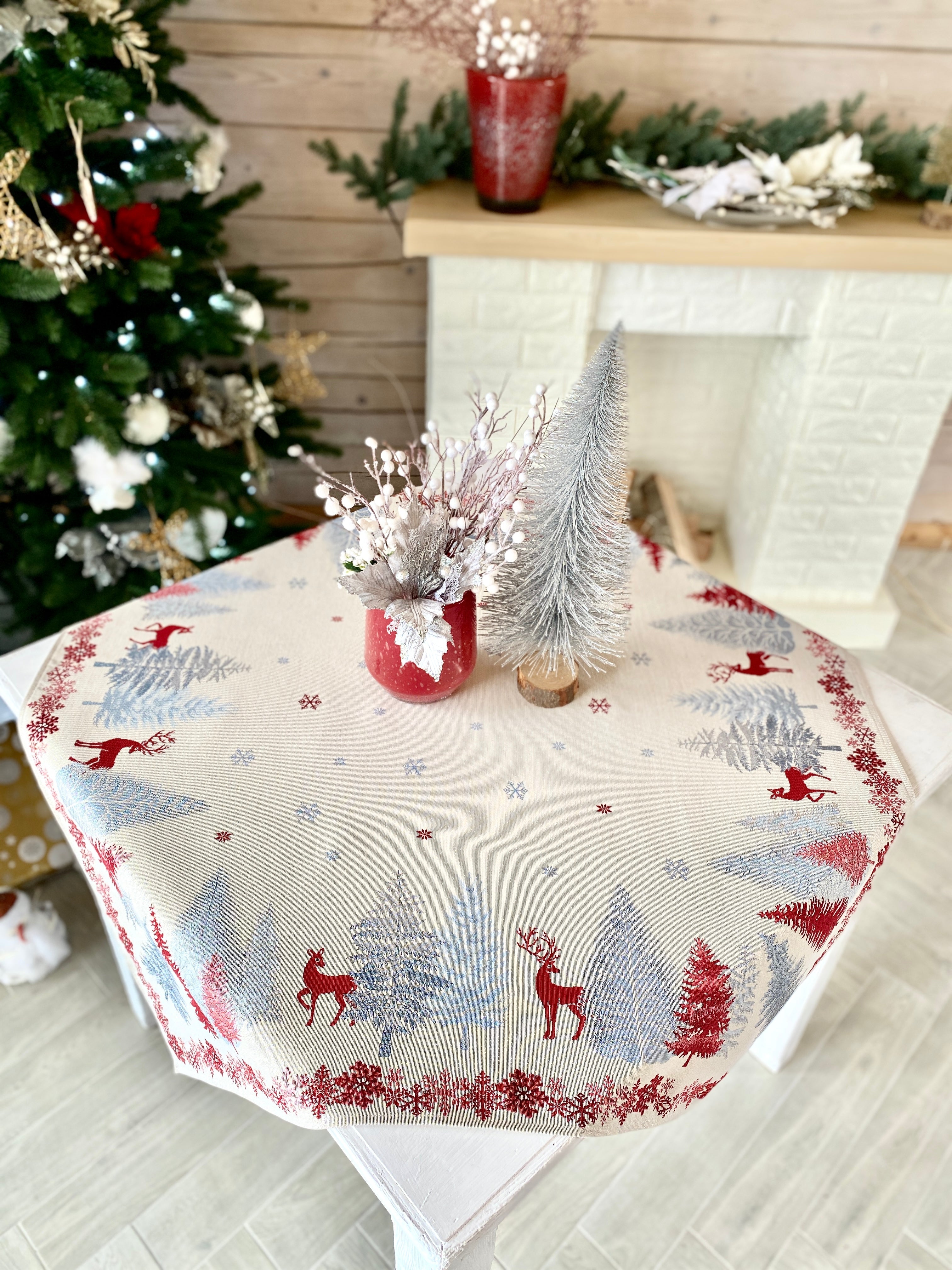 Buy Christmas tapestry Tablecloth "Christmas symphony" with silver thread UK Textil4Family