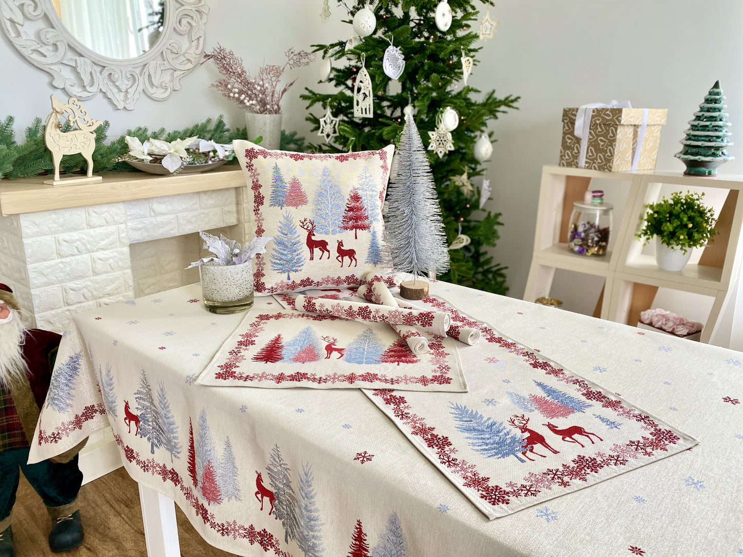 Buy Christmas Tapestry Table Runner "Christmas symphony" with silver thread UK Textil4Family