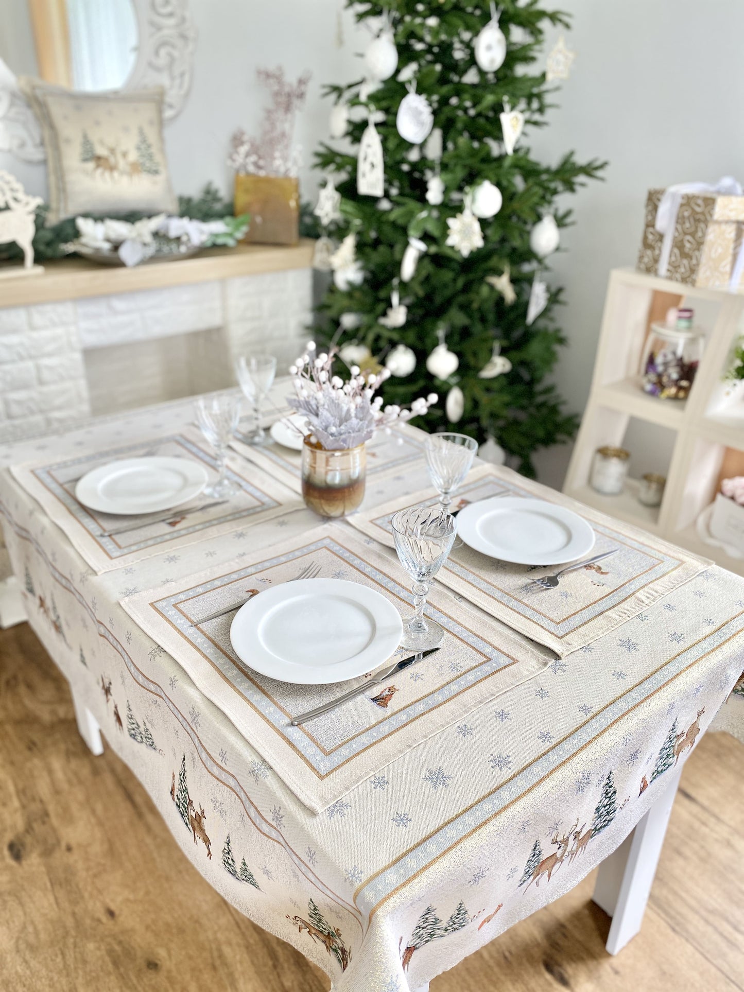 Buy Christmas tapestry Tablecloth "Forest tale" with golden thread UK Textil4Family