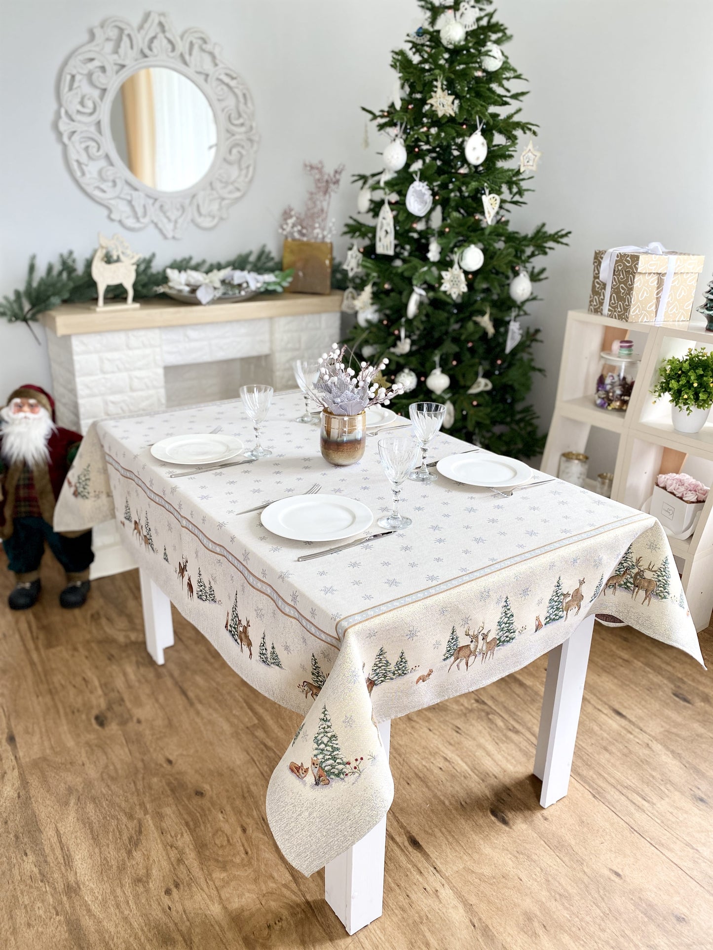 Christmas tapestry Tablecloth "Forest tale" with golden thread