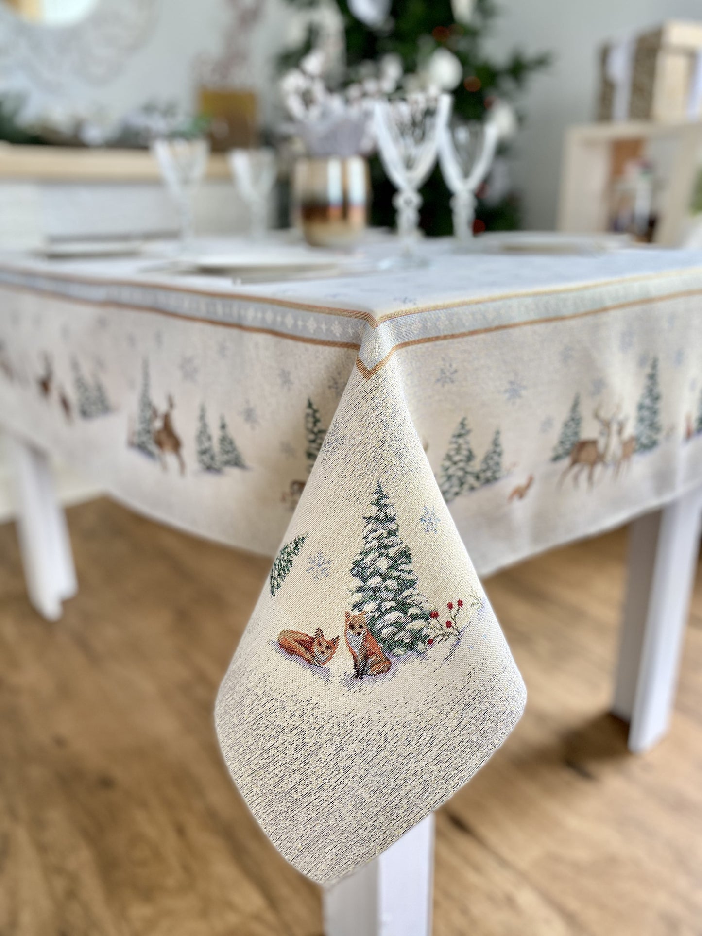Buy Christmas tapestry Tablecloth "Forest tale" with golden thread UK Textil4Family