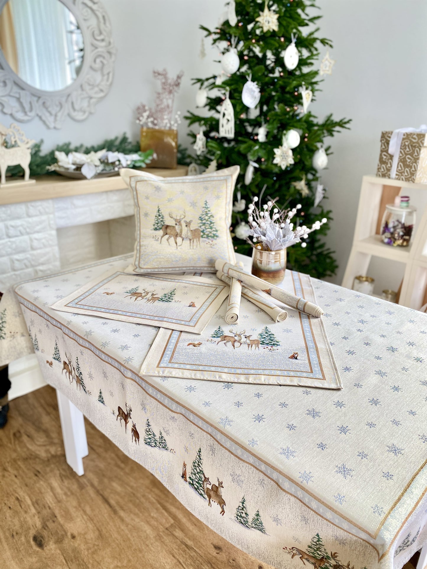 Buy Christmas tapestry Tablecloth "Forest tale" with golden thread UK Textil4Family