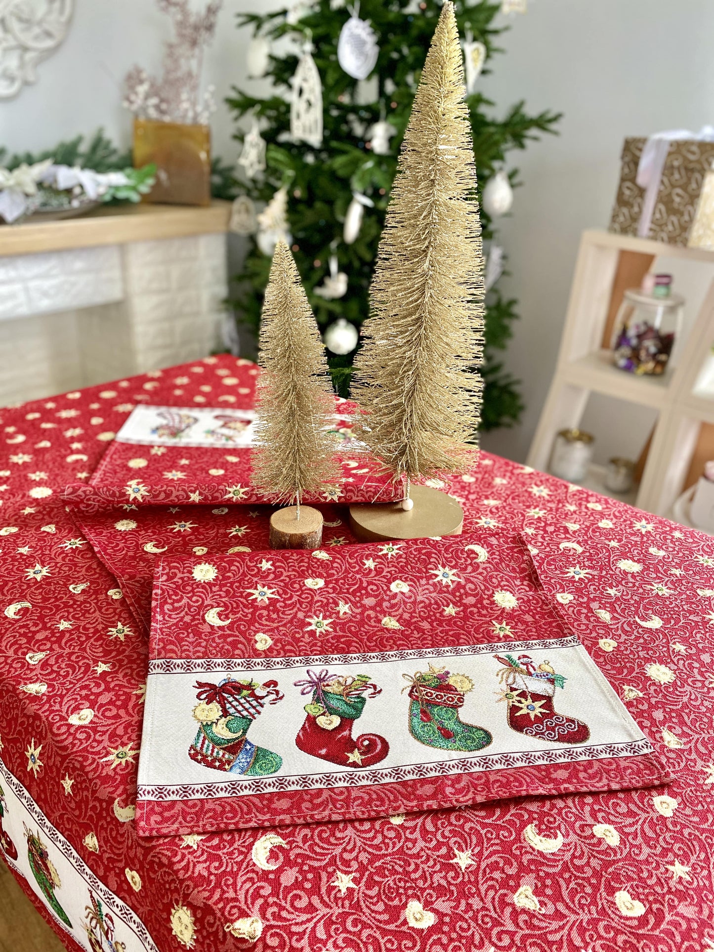 Buy Christmas Tapestry Table Runner "Christmas Stockings" UK Textil4Family