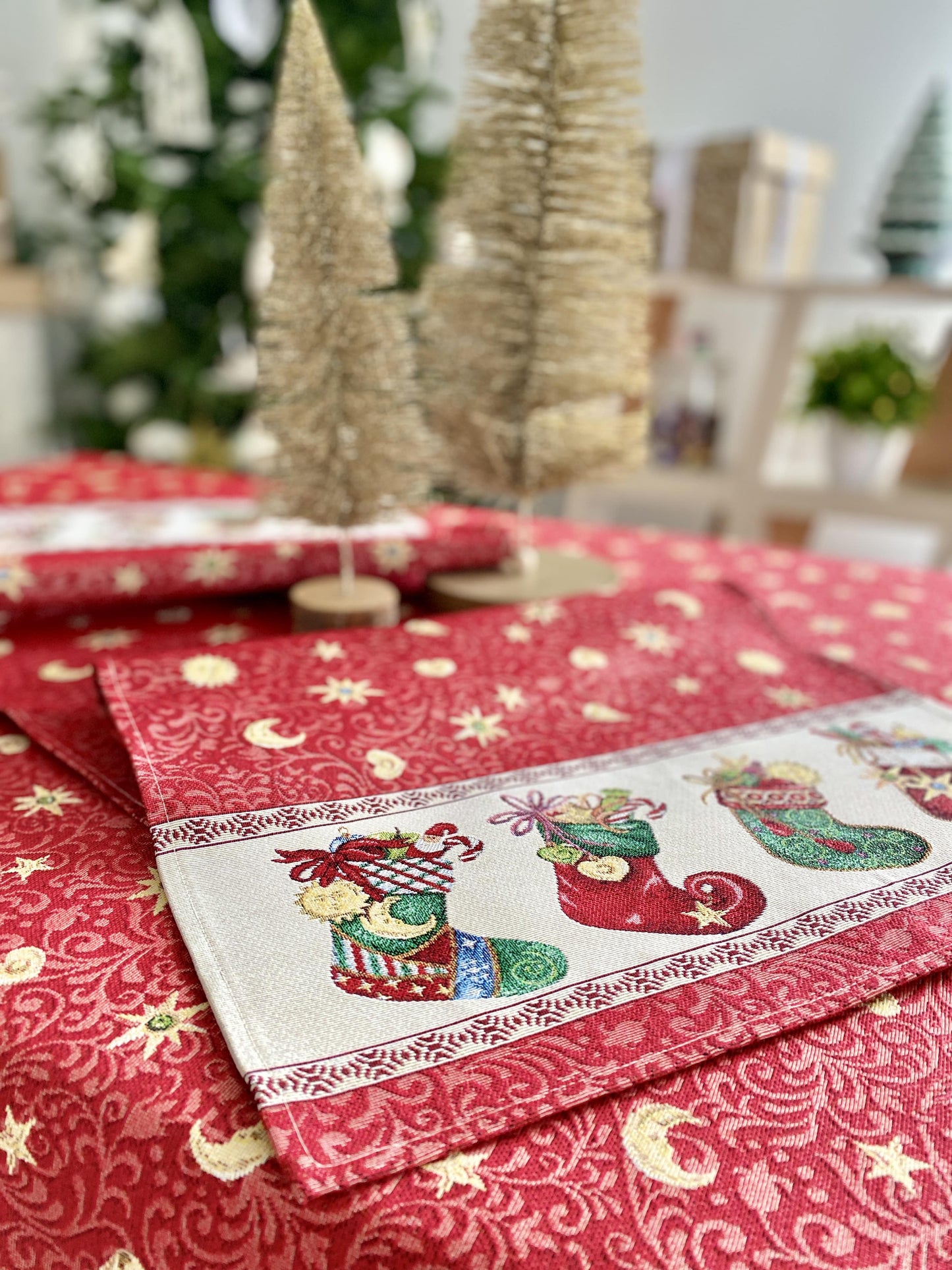 Buy Christmas Tapestry Table Runner "Christmas Stockings" UK Textil4Family