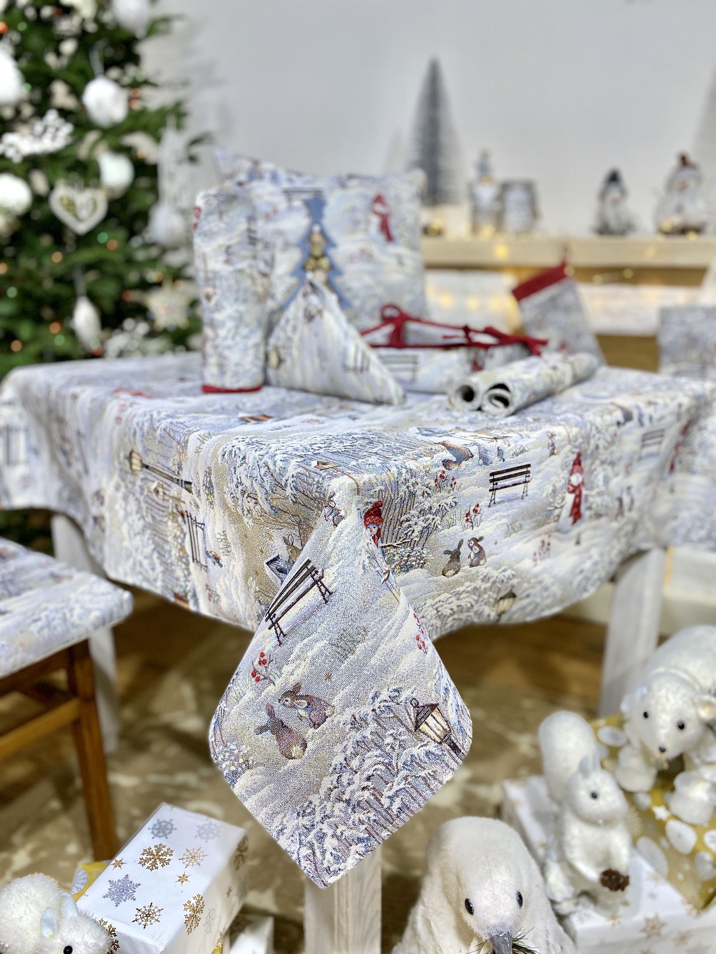 Buy Christmas tapestry Tablecloth "Winter walk" with silver thread UK Textil4Family