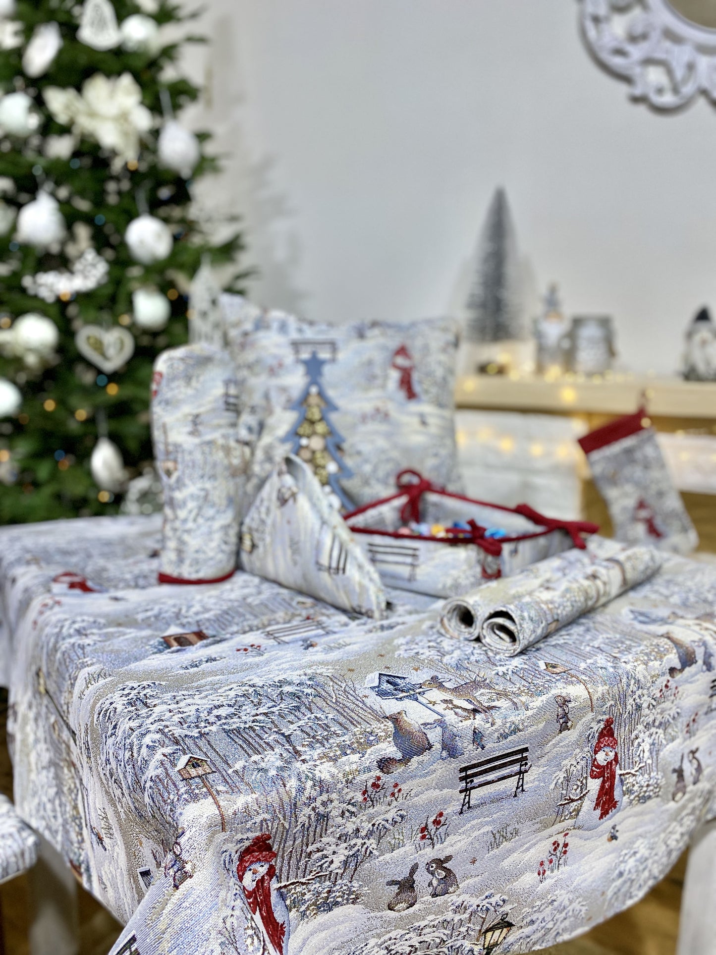 Buy Christmas tapestry Tablecloth "Winter walk" with silver thread UK Textil4Family