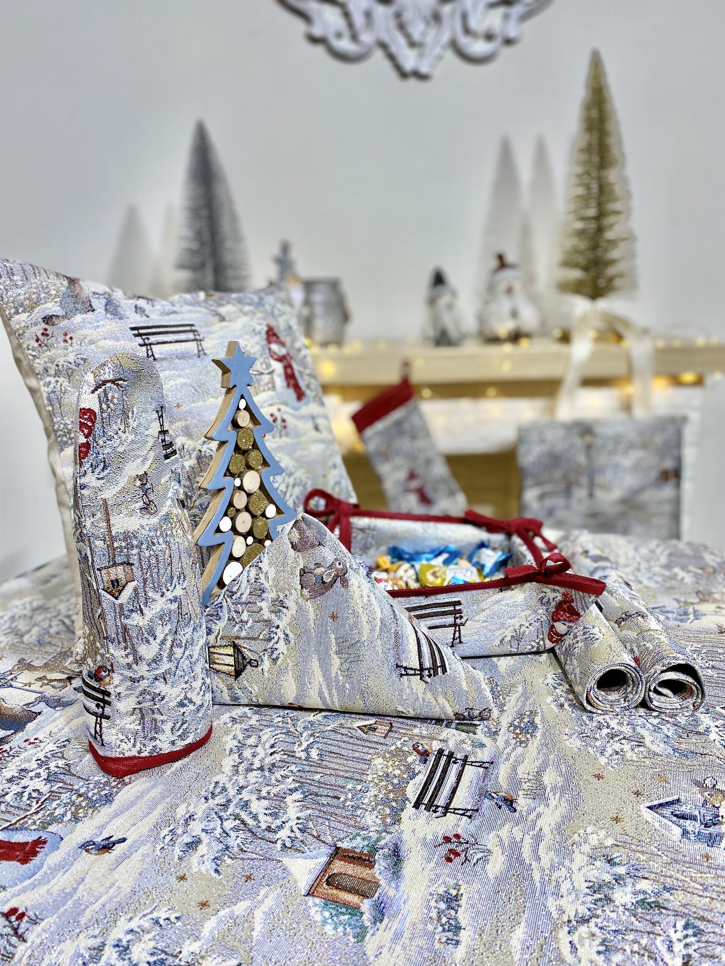 Buy Christmas tapestry Tablecloth "Winter walk" with silver thread UK Textil4Family