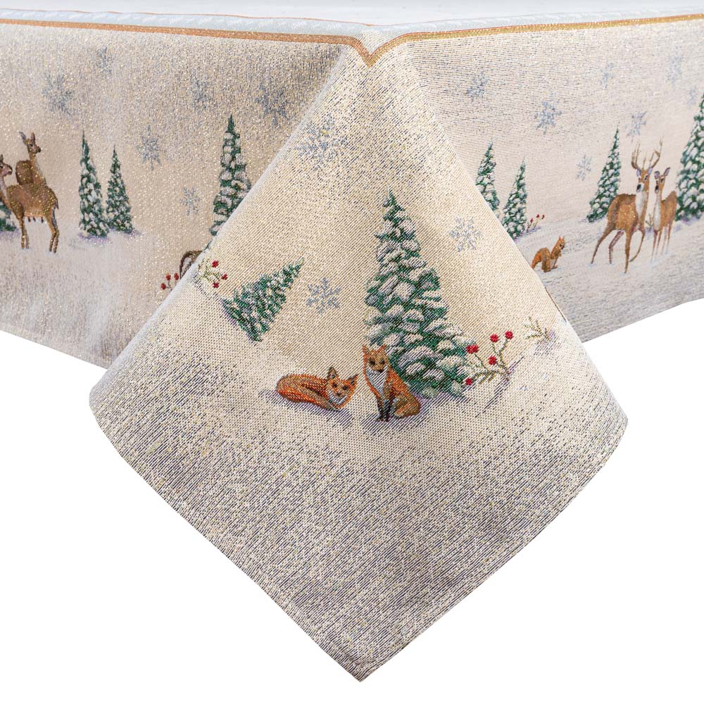 Buy Christmas tapestry Tablecloth "Forest tale" with golden thread UK Textil4Family