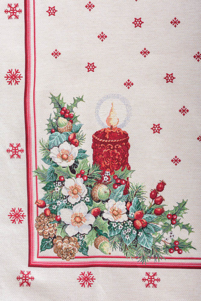 Buy Christmas tapestry Tablecloth "Christmas Candle" with silver thread UK Textil4Family