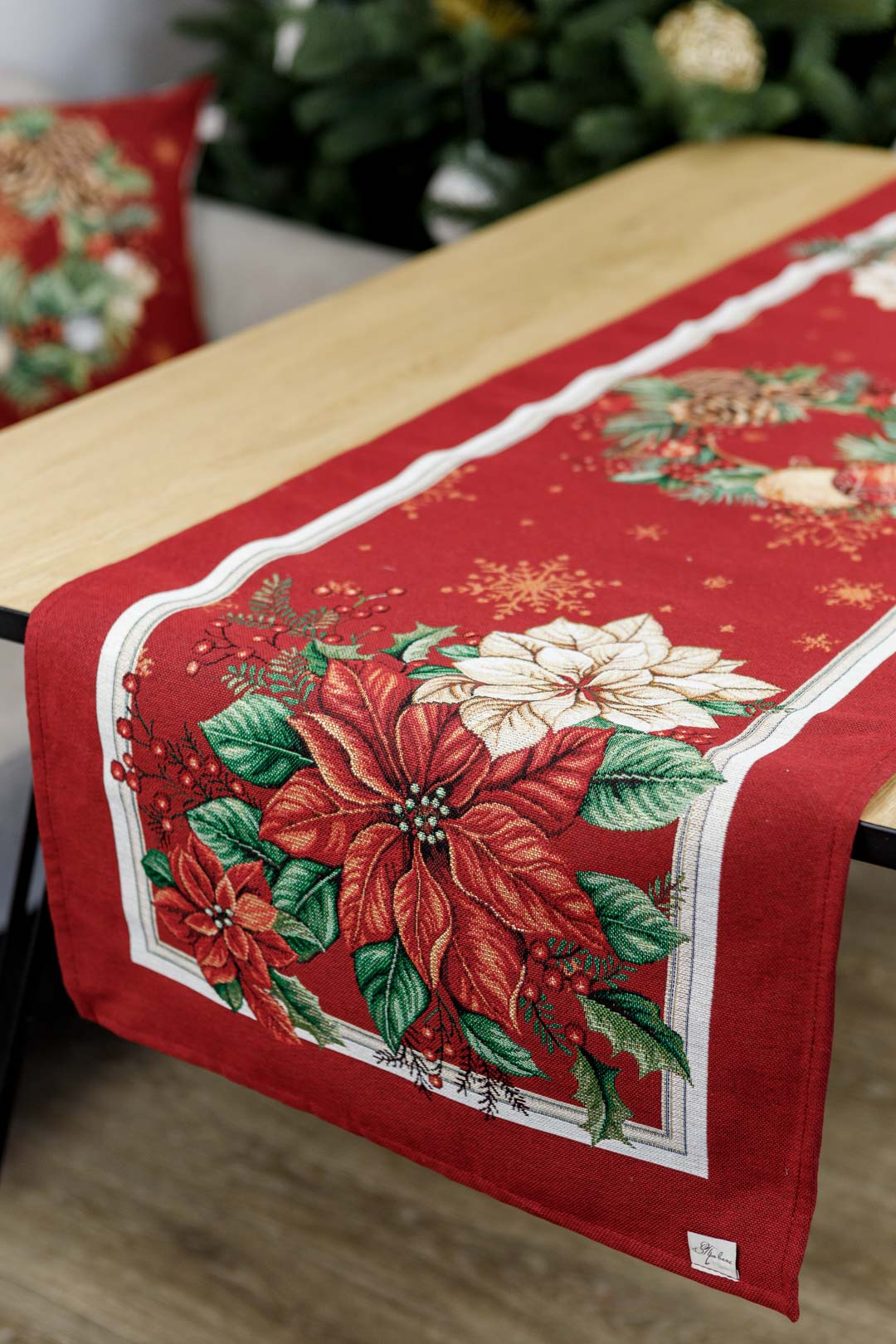 Christmas Table Runner  «Present» with Golden Lurex - Premium Gobelin - Textile4Family