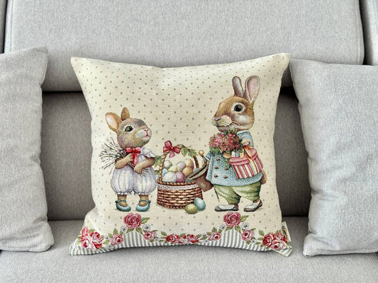 Easter tapestry cushion cover «Bunny in Roses»