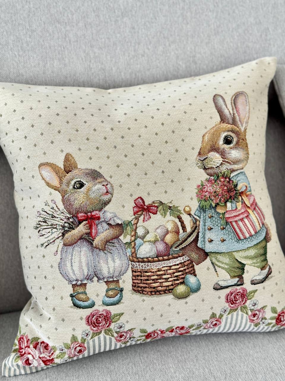 Easter tapestry cushion cover «Bunny in Roses»