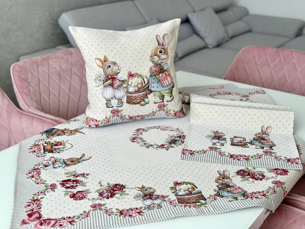 Easter tapestry cushion cover «Bunny in Roses» Limaso Textile