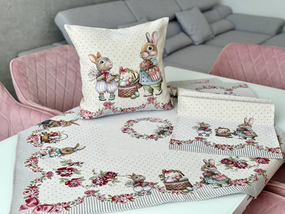 Easter tapestry cushion cover «Bunny in Roses»