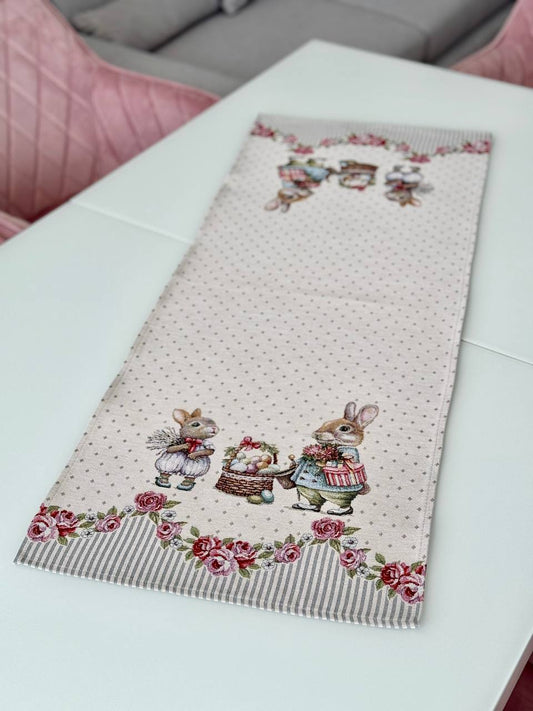 Easter tapestry table runner «Bunny in Roses»