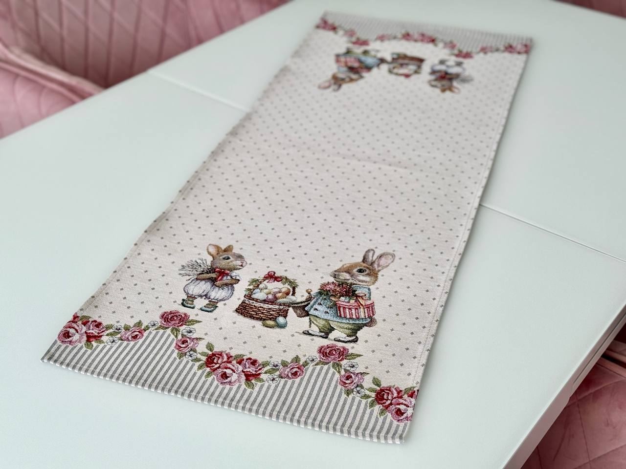 Easter tapestry table runner «Bunny in Roses» Limaso Textile