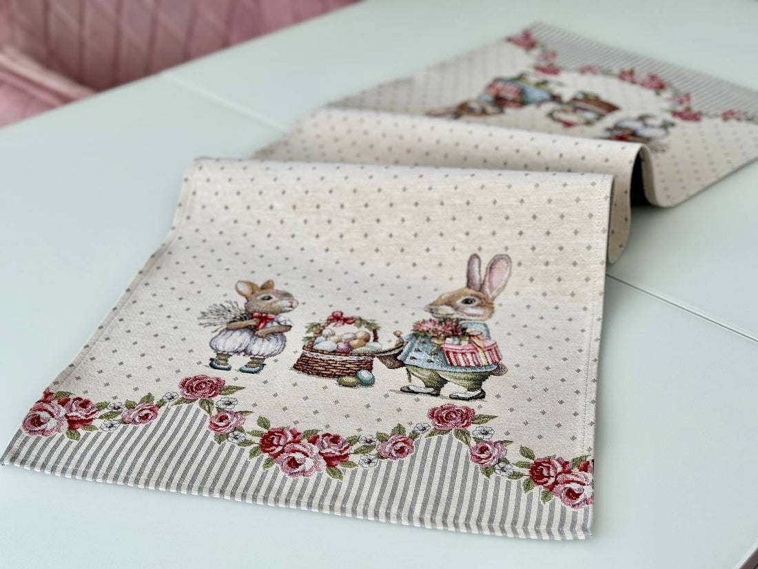 Easter tapestry table runner «Bunny in Roses» Limaso Textile