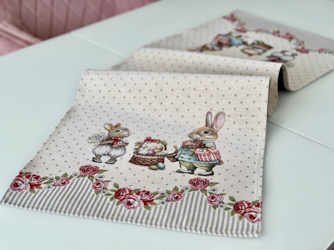 Easter tapestry table runner «Bunny in Roses» Limaso Textile