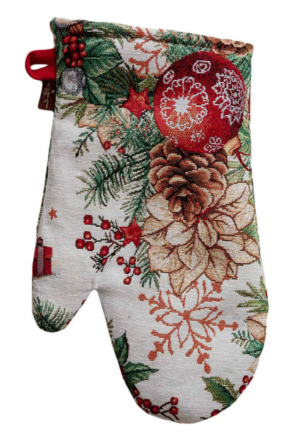 Christmas Oven mitten «Present» with Golden Lurex - Premium Gobelin