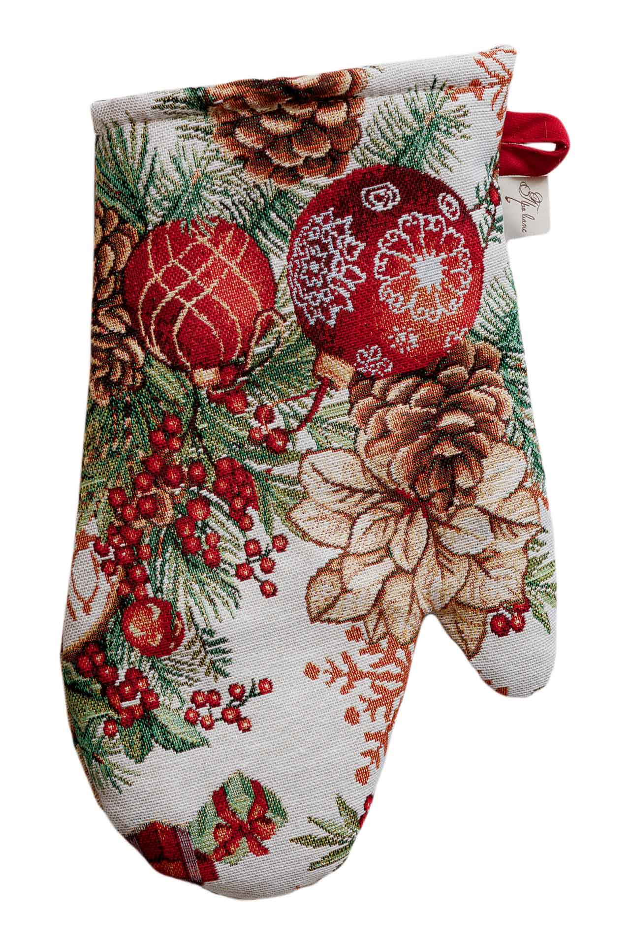 Christmas Oven mitten «Present» with Golden Lurex - Premium Gobelin
