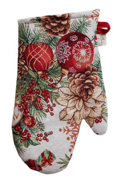 Christmas Oven mitten «Present» with Golden Lurex - Premium Gobelin