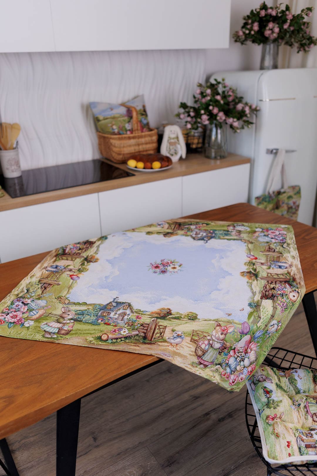 Easter Square tablecloth «Bunny countryside» - Luxury Tapestry - Textile4Family