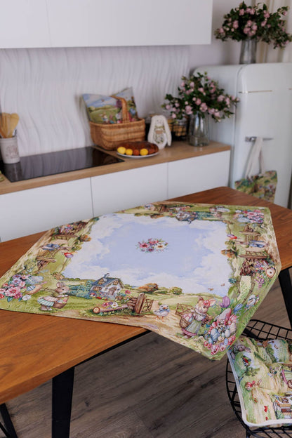 Easter Square tablecloth «Bunny countryside» - Luxury Tapestry - Textile4Family