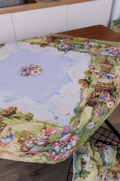 Easter Square tablecloth «Bunny countryside» - Luxury Tapestry - Textile4Family