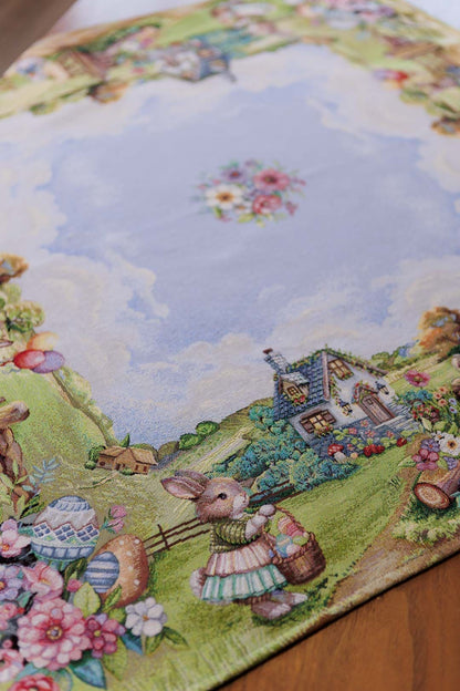Easter Square tablecloth «Bunny countryside» - Luxury Tapestry - Textile4Family
