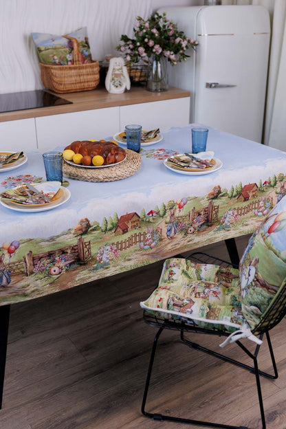 Easter Rectangular tablecloth «Bunny countryside» - Luxury Tapestry - Textile4Family