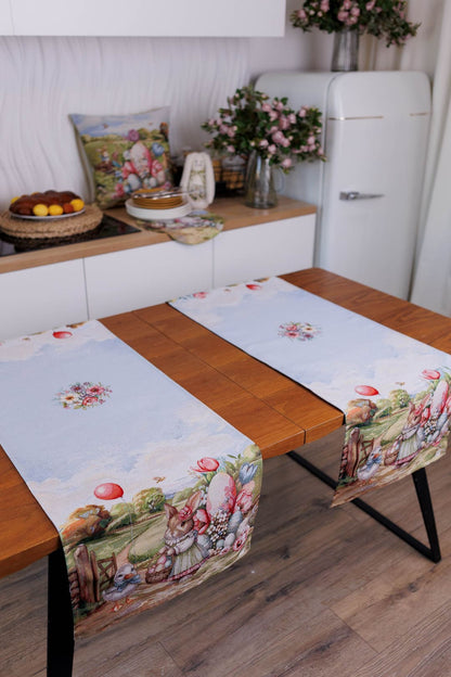 Easter Table Runner «Bunny countryside» - Luxury Tapestry - Textile4Family