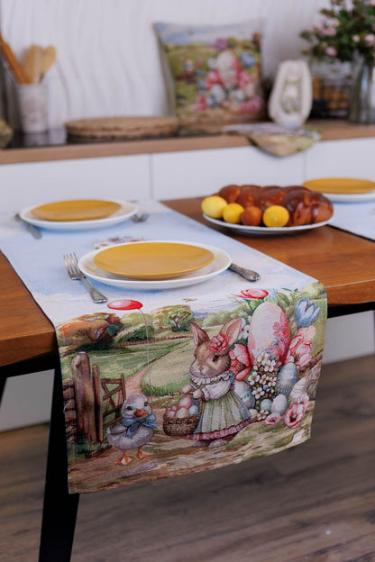 Easter Table Runner «Bunny countryside» - Luxury Tapestry - Textile4Family