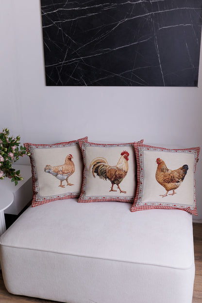 Cushion cover «Rooster/Chicken -3» - Premium Gobelin - Textile4Family