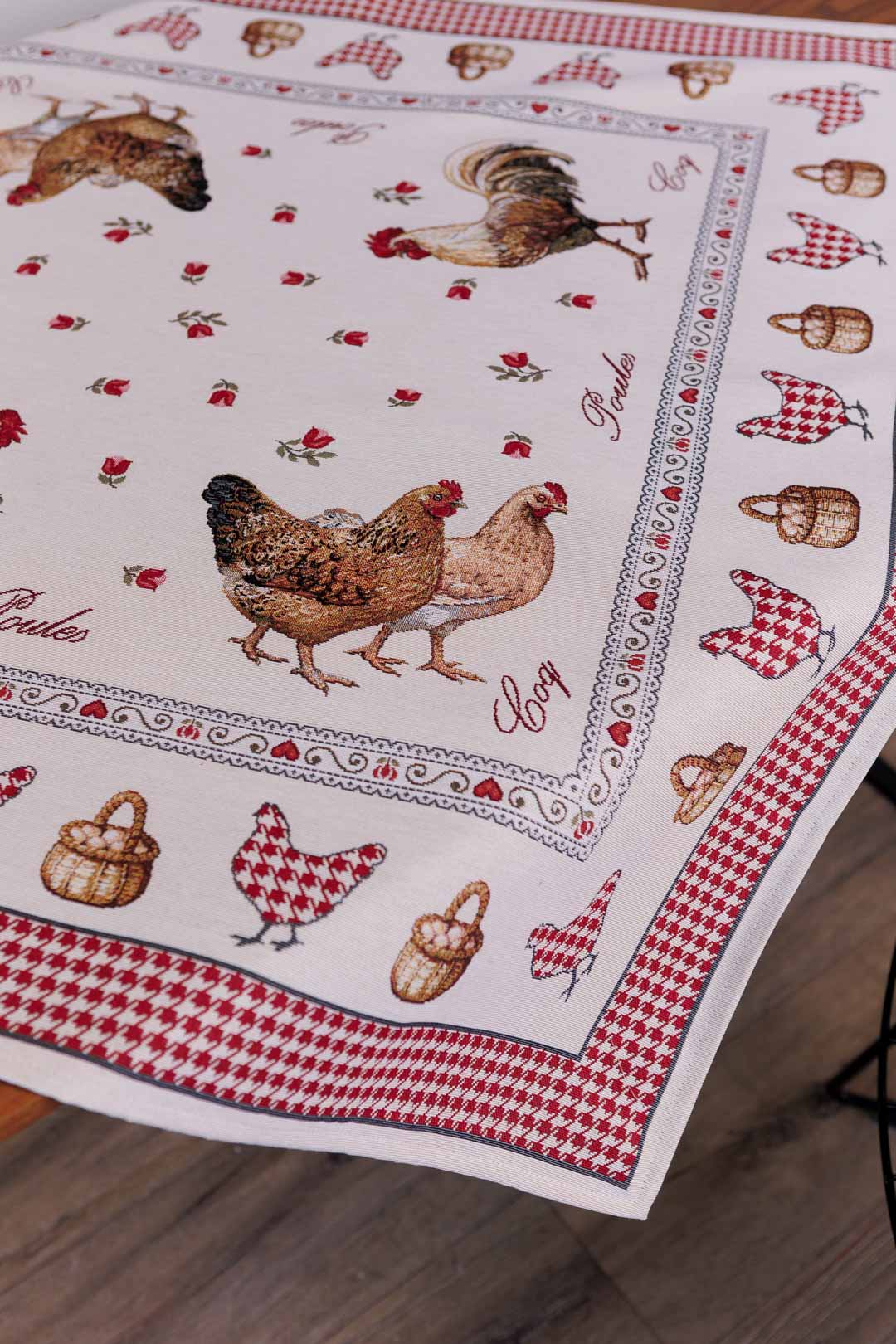 Square tablecloth «Rooster/Chicken» - Premium Gobelin - Textile4Family